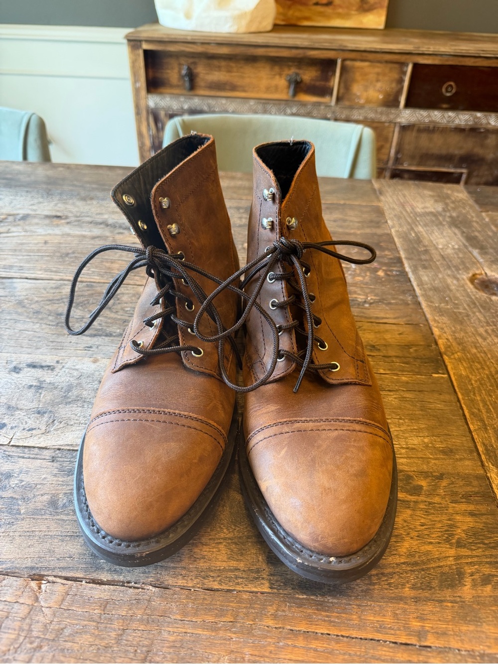 Thursday Boot Company Men's Tan Leather Cap-Toe Lace-Up Boots